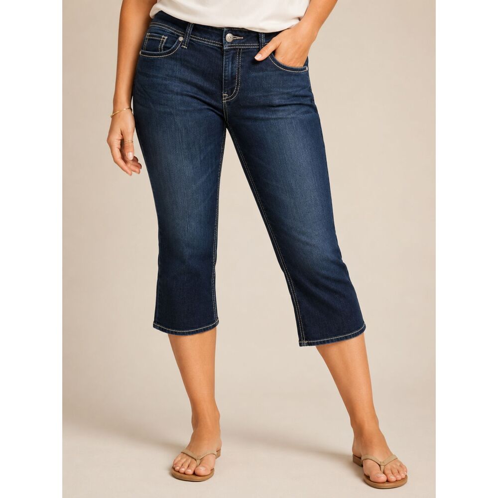 Silver Jeans Suki Capri Jeans Women's Plus Size 24 Dark Wash Stretch Denim Capri